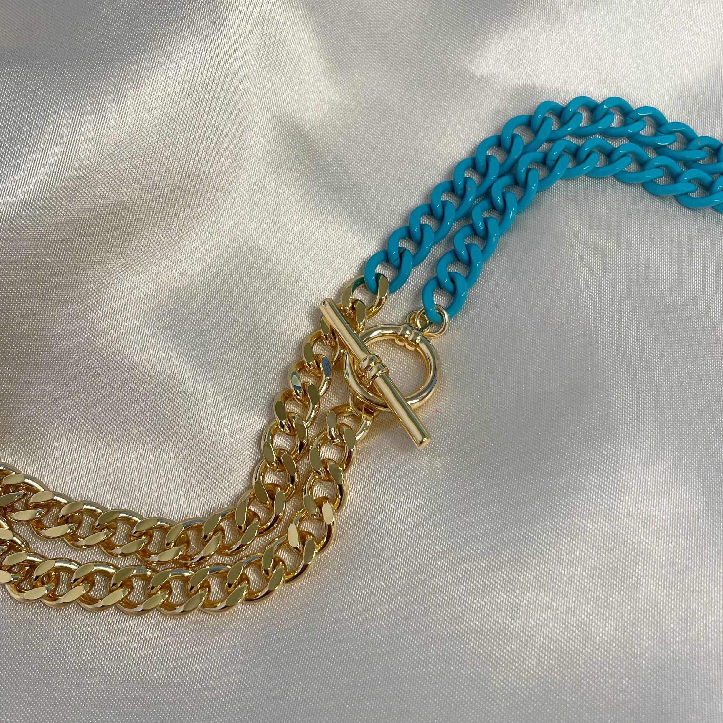 Neon Enamel Chain Necklace, Cuban Link Half Enamel Necklace