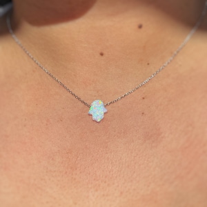 Opal Hamsa Necklace, White Opal Necklace, Hamsa, Protection Necklace, Sterling Silver