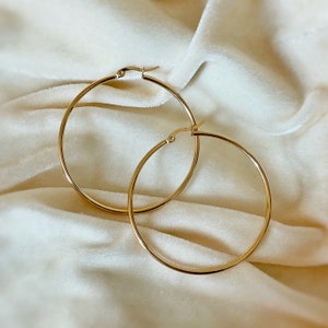 Gold Hoops, Hoop Earrings, Gold Hoops, 50mm Hoops, Plain Gold Hoop, Minimalist Hoop