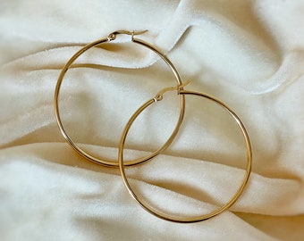 Gold Hoops, Hoop Earrings, Gold Hoops, 50mm Hoops, Plain Gold Hoop, Minimalist Hoop