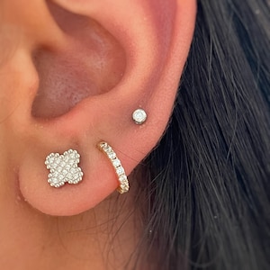 Clover Earring, Diamond Clover Stud Earring, Sterling Silver Clover, 4 Leaf Clover Earring