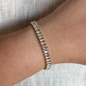 Gold Baguette Tennis Bracelet, Baguette Crystal Tennis Bracelet, Gold Tennis Bracelet