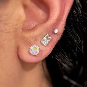 Rainbow Stud Earring, Stud Cubic Zirconia Rainbow Earring, Bridal Jewelry, Dainty  Minimalist, Sterling Silver