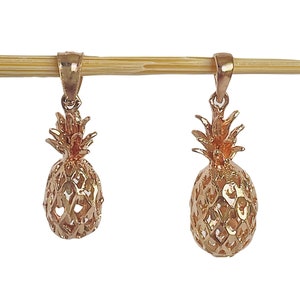 3D Hawaiian Pineapple Pendant - Solid 14k Rose Gold