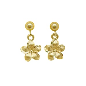 Hawaiian Plumeria Gold Stud Dangle Earring - Solid 14k Gold