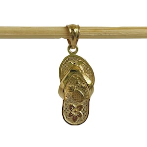 Hawaiian Slipper Pendant (Flower) - Solid 14k Yellow Gold