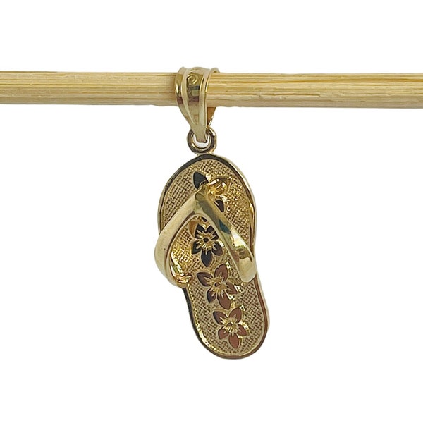 Hawaiian Slipper Pendant (Lei) - Solid 14k Yellow Gold