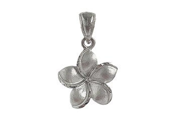 Plumeria Pendant - Hawaiian Flower Pendant - Solid 14k White Gold