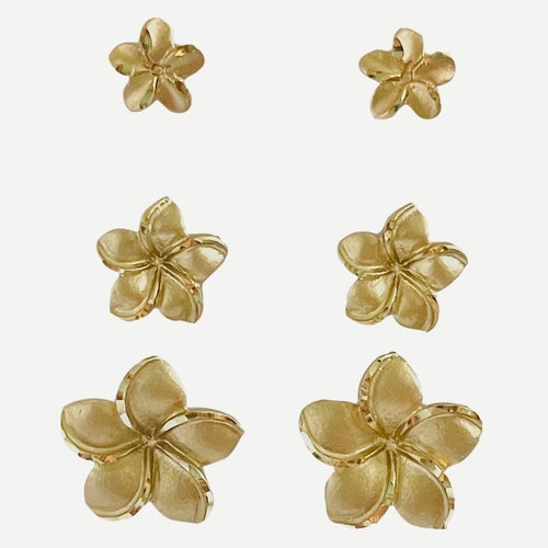 Hawaiian Plumeria Flower Stud Earrings 14k Solid Yellow Gold Etsy