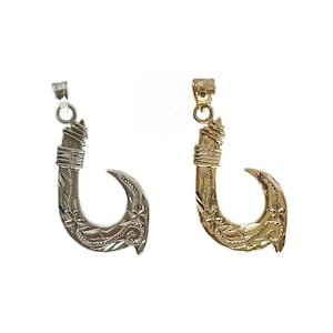 Hawaiian Flat Fishhook Pendant - Solid 14k Gold