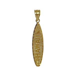 Hawaii Surfboard 3D Pendant - Solid 14k Yellow Gold