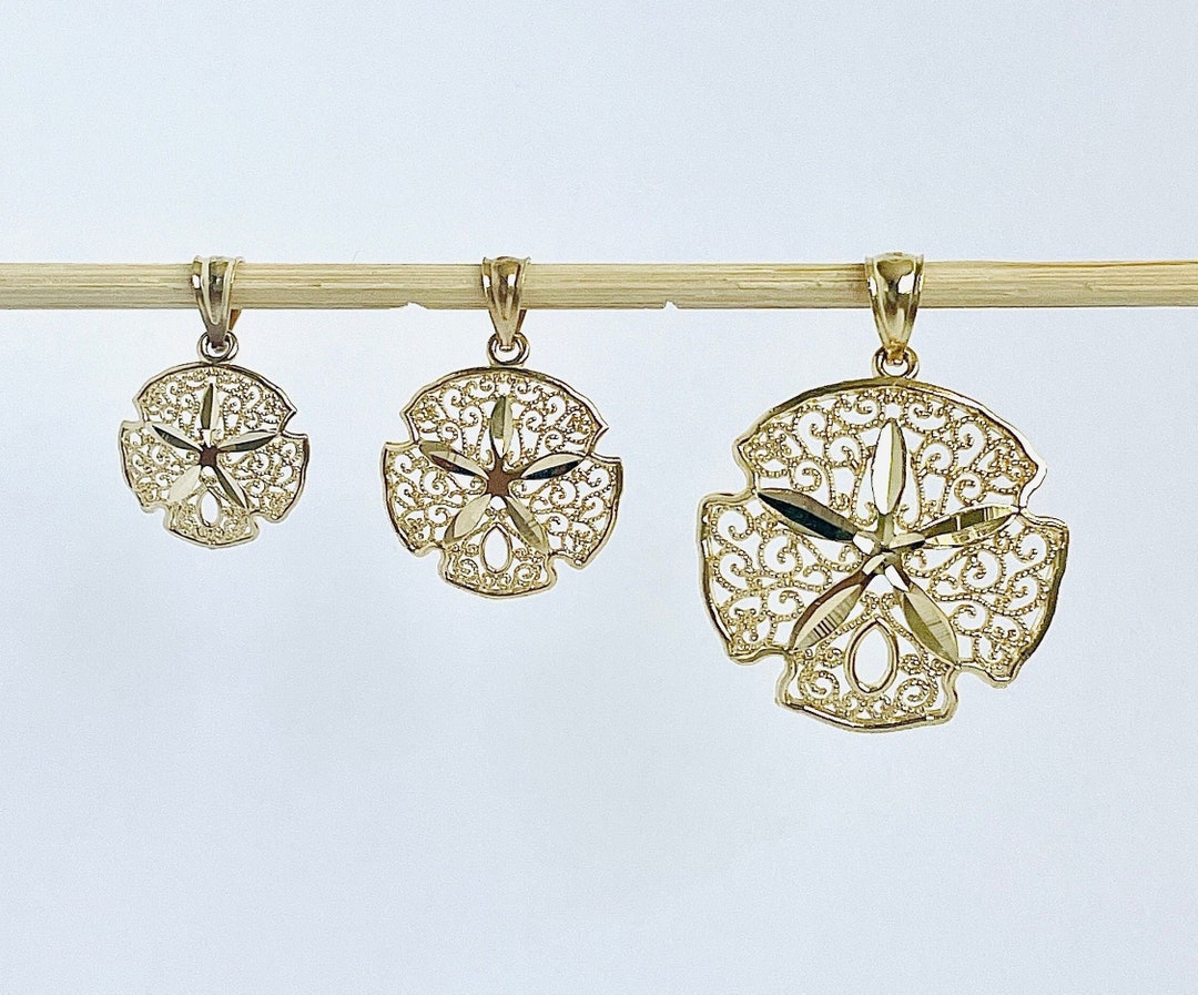 Polished Gold Sand Dollar Charm Pendant (Available In Yellow, Rose And White Gold