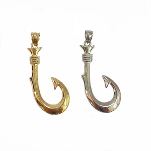 Large Fish Hook Pendant - Solid 14k Gold