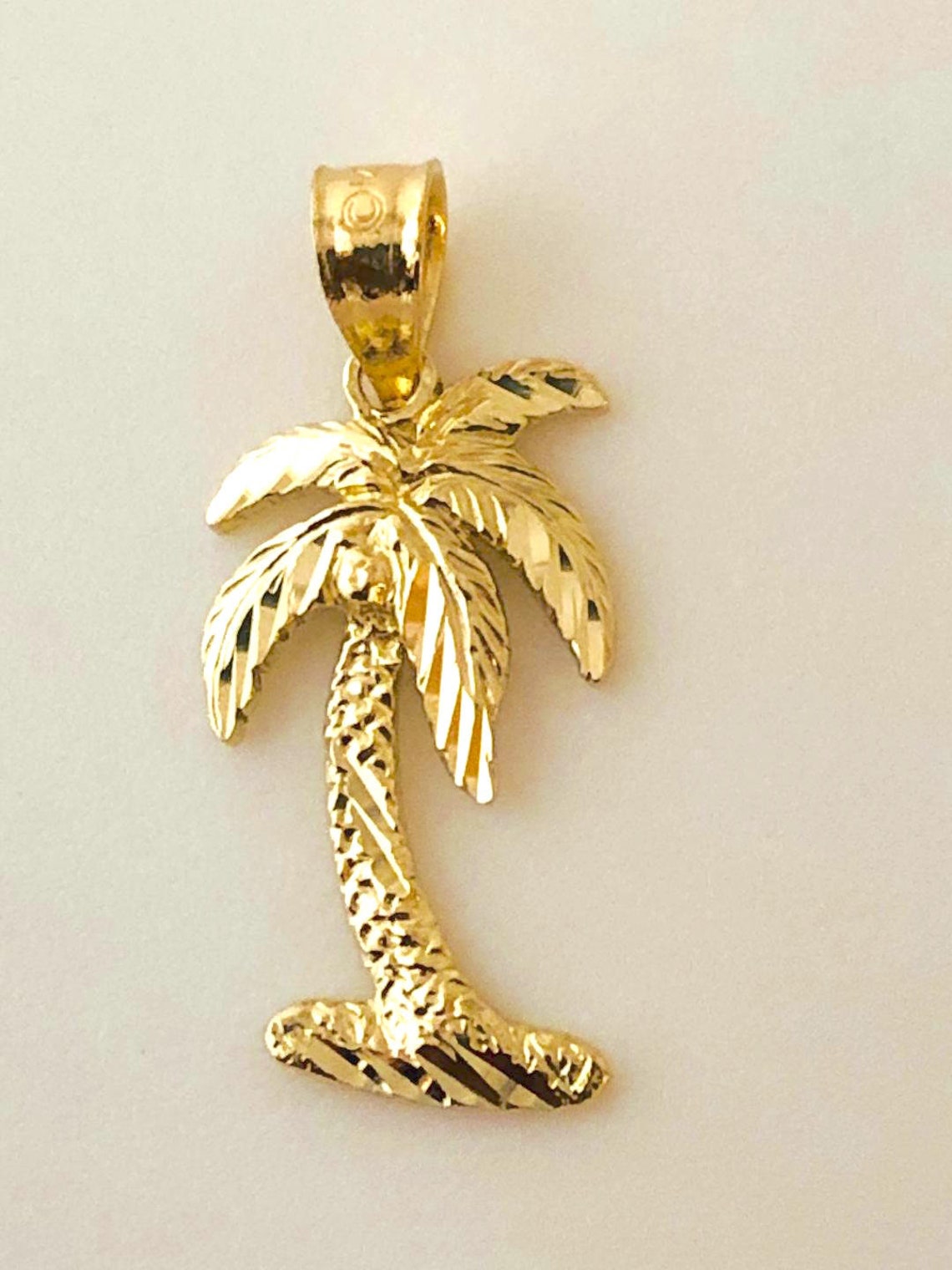 Large Solid 14k Gold Palm Tree Pendant Etsy