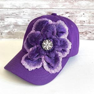 Womens Baseball Hat, Purple Ball Cap, Ladies Hats, Flower Hat With Charm, Cruise Wear, Purple Hat, Cute Gift For Friend, Bad Hair Day Hat