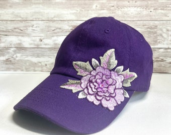 Purple Floral Cap with Embellished Logo Purple Passion Embellished and Beaded Baseball Cap - Etsy main image 3