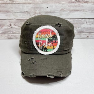 Distressed Cadet Cap: Beach Babe Patch, Military Style Hat