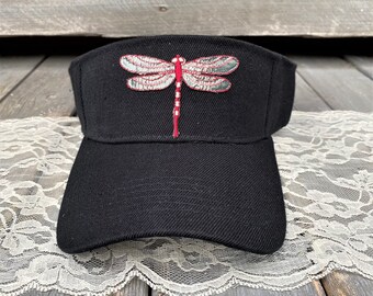 Dragonfly Visor, Black Visor Hat, Beach Sun Visor, Beach Lover Gift, Sport Hat, Dragonfly Lover Gift, Tennis Visor, Sun Protection,