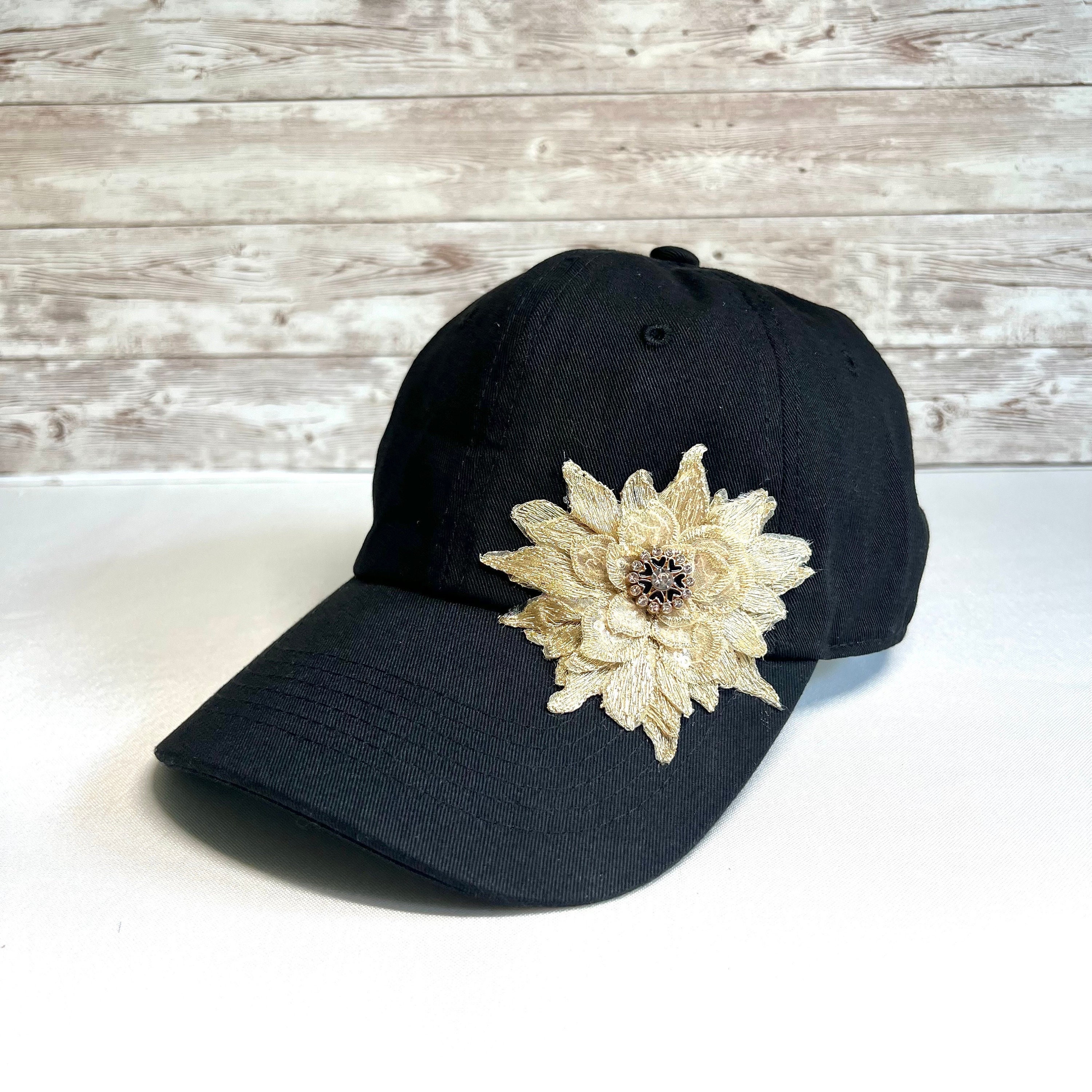 Embellished Black Baseball Cap with Gold Floral Appliqué Floral Embroidered Black Cap, Baseball Cap, Custom  main image 3