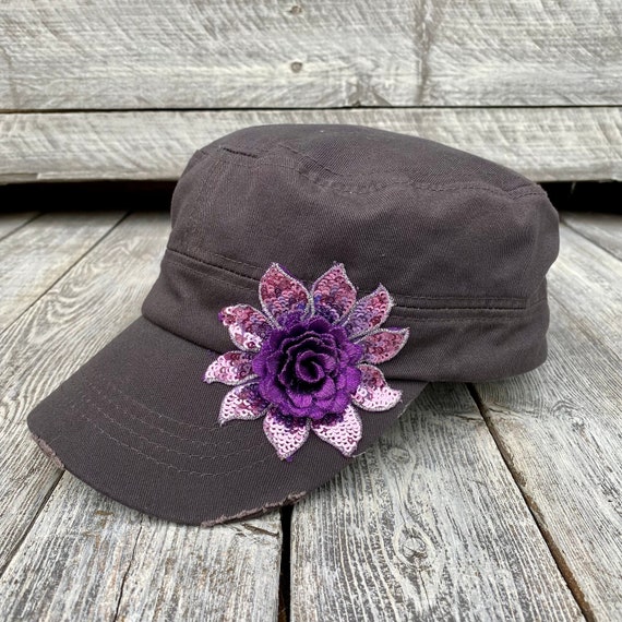 Womens Cadet Hat Grey Distressed Purple 