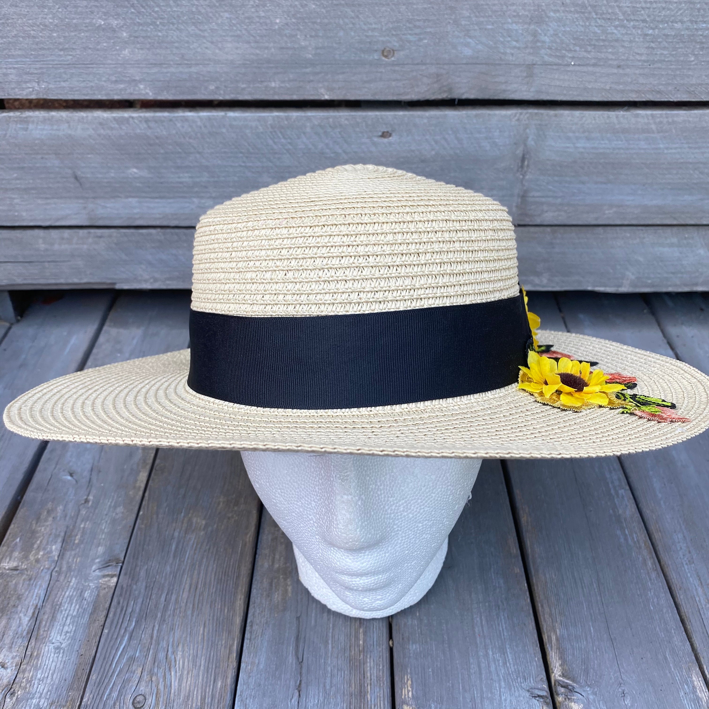 Cottagecore Sunflower Boater Hat Cottagecore Picnic Hat Etsy