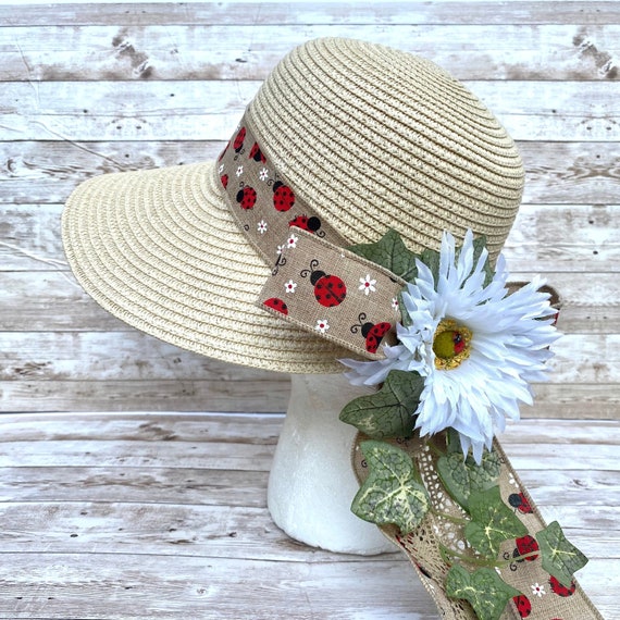 Cottagecore Hat, Sun Bonnet, Cute Ladybug Hat, Wide Brim Adjustable Sun Hat, Gardening Hats for Women, Garden Lover Gift
