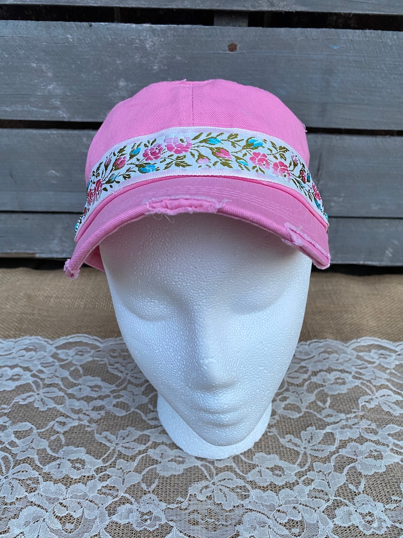 Pink Cadet Hat For Women Distressed Cadet Cap Women/'s Cadet Cap Military Style Hat Turquoise Charm Trim Flower Headband