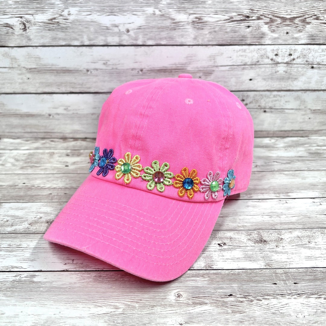 Baseball Hat With Daisy Flowers, Cute Tween Girl Gifts Pink Boho Ball