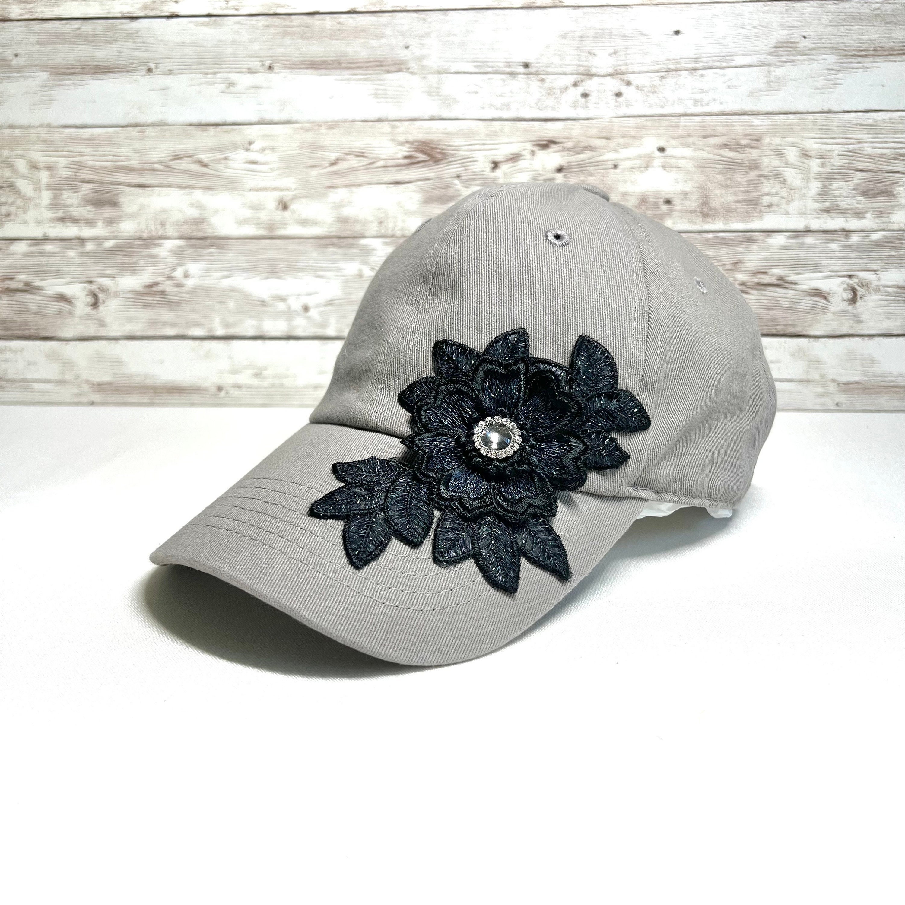 Floral Baseball Cap: Rhinestone Flower, Embellished Cotton  display picture 1