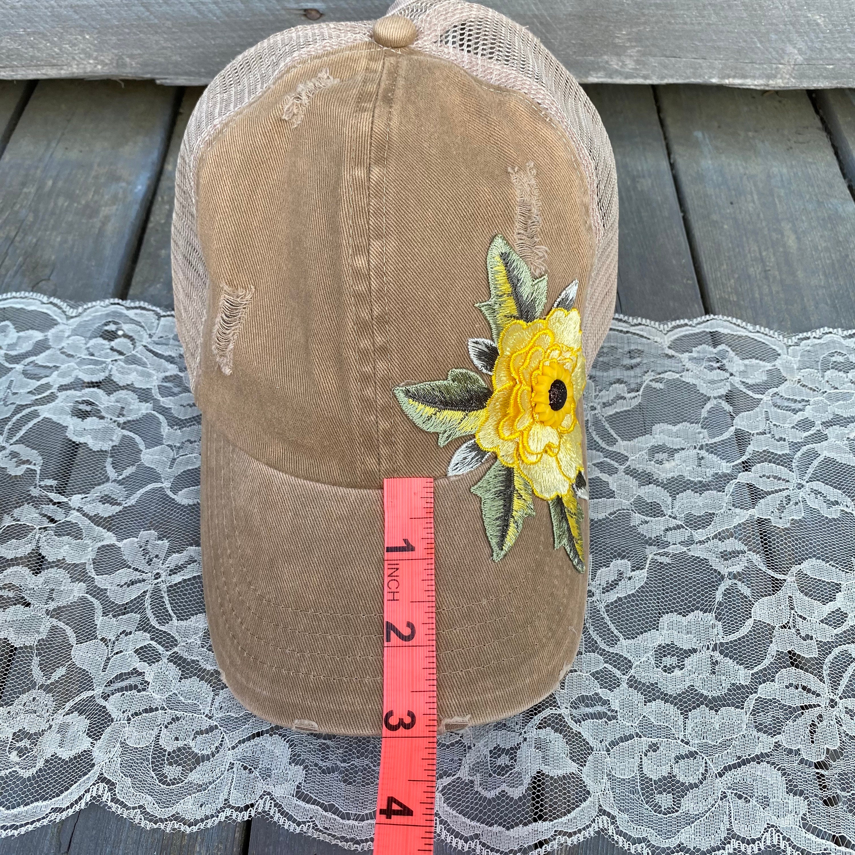 〽️Women Sunflower High Ponytail Baseball Cap Trucker Bad Hair Day Adjustable Sunflower Messy Bun Hat: Distressed Ponytail Baseball Cap - Etsy main image 4