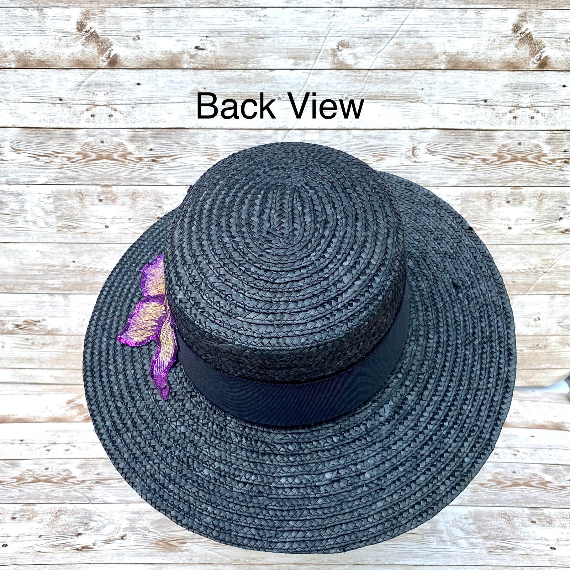 Hand Painted Purple Sunflower Wide Brim Boater Hat Size M Purple Boater Hat - Etsy Israel main image 2