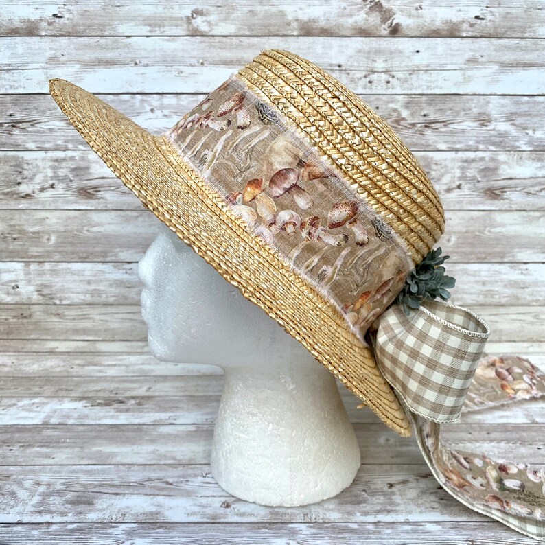 Cottagecore Mushroom Hat Flat Top Boater Hat Nature Lover Etsy