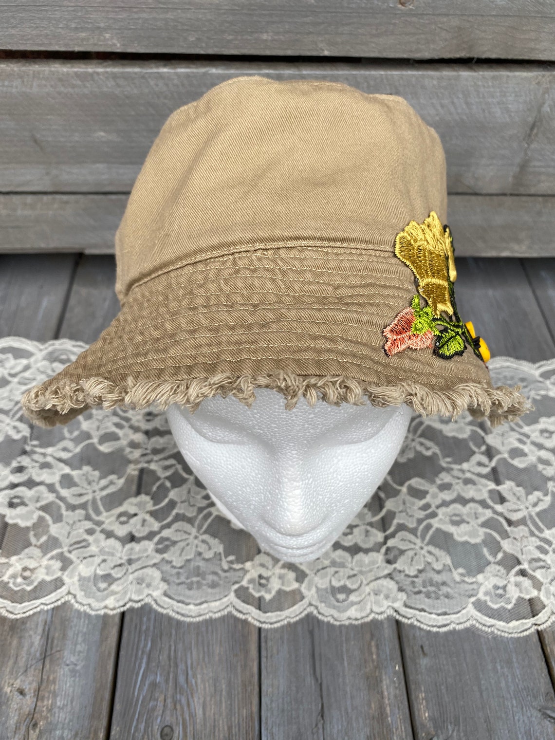 Garden Bucket Hat Frayed Edge Bucket Hat Sunflower Bucket Etsy