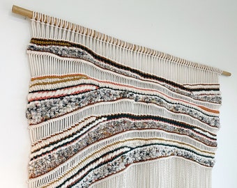 Large Macraweave Fiber Art Wall Hanging | Scrapped | On Bamboo Shoot | Weaving | Macrame Tapestry