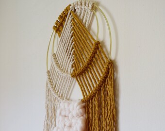 The Shag // Macrame Wall Hanging on Gold Hoop with Custom Color / Mustard Yellow / Modern Dreamcatcher