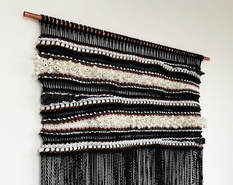 Black Macraweave - "Alloy" Large Fiber Art Macrame Wall Hanging on Copper
