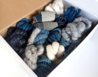THE WEAVER’S BOX #011 | Denim Blues | Destash Fiber Pack | 1.25lbs | Assorted Yarns, Ropes, Fibers