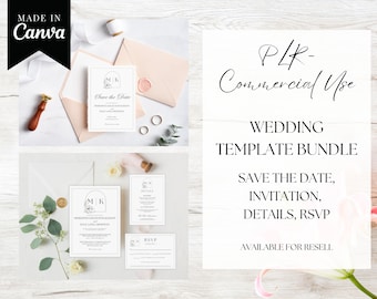 PLR Wedding Invitation Template, Commercial Use, Editable on Canva, Wedding Invitation Suite, RSVP, Details, MRR Templates, Resell Rights