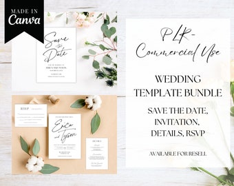 PLR Wedding Suite Template, Commercial Use, Editable on Canva, Wedding Invitation Suite, RSVP, Details, MRR Templates, Resell Rights, Resale