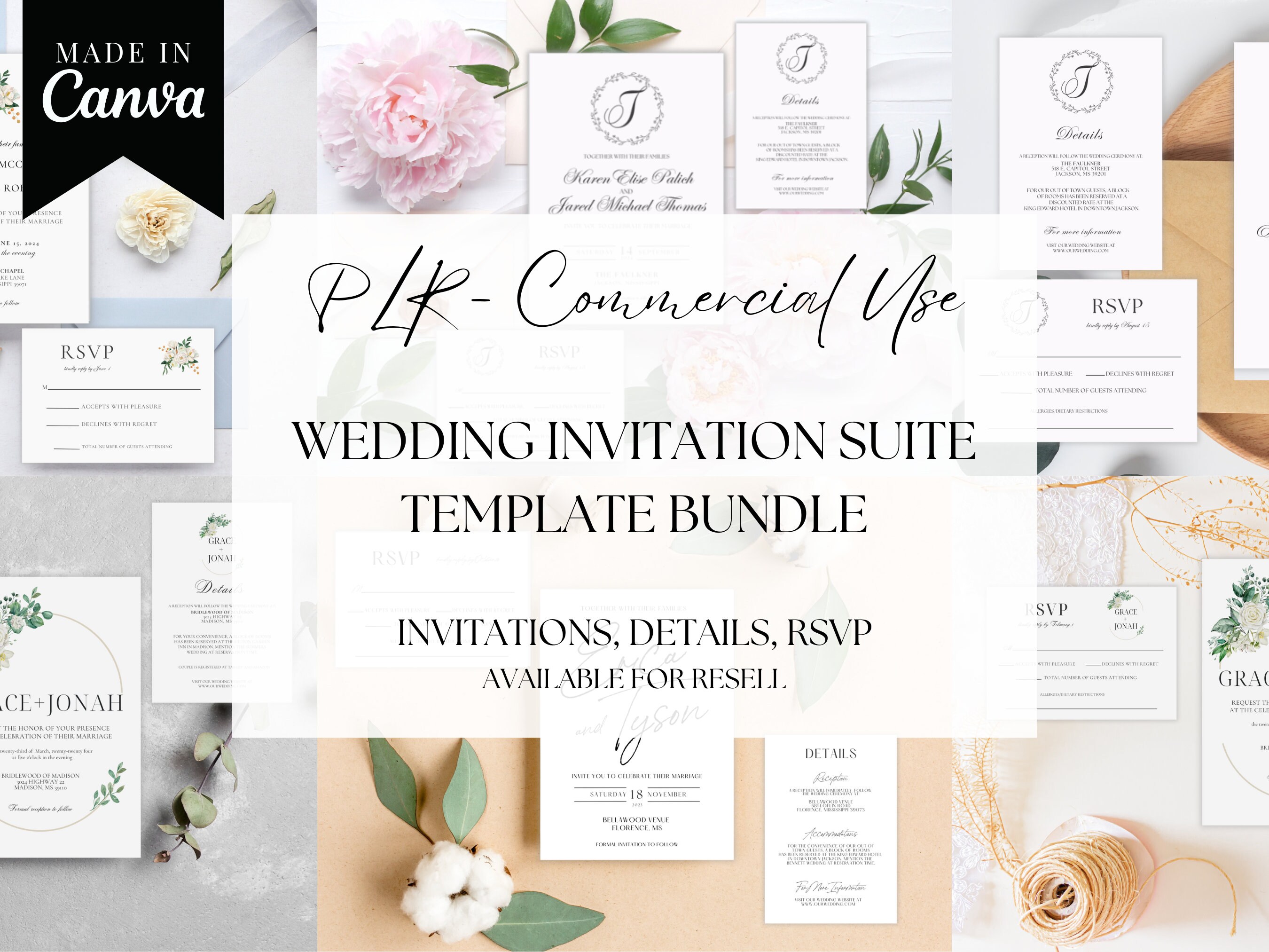 PLR Wedding Bundle, Commercial Use, Wedding Invitation Suite, Canva Templates, MRR Templates, Resell Rights, Private Label Rights