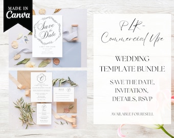 PLR ウェディング スイート テンプレート、商用利用、Canva で編集可能、結婚式招待状スイート、RSVP、詳細、MRR テンプレート、マスター再販権