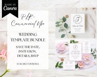 PLR 結婚式招待状テンプレート、商用利用、Canva テンプレート、結婚式招待状スイート、RSVP、日付の保存、MRR テンプレート、再販権