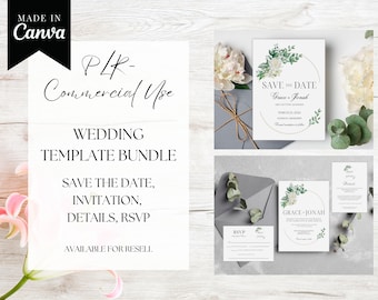 PLR ウェディング スイート テンプレート、商用利用、Canva で編集可能、ウェディング招待状スイート、RSVP、MRR テンプレート、再販権、再販権