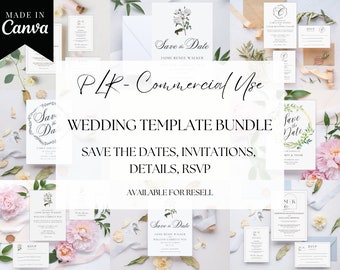 PLR Wedding Templates, Commercial Use, Wedding Invitation Suite, RSVP, Details, Save the Date, Canva, MRR Templates, Resell Rights, Editable