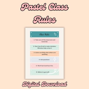 Class Rules Poster Digital Download - Pastel class rules and expectations poster for instant download