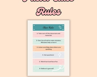 Digitale download poster klasregels: poster met klasregels en verwachtingen in pastelkleuren om direct te downloaden