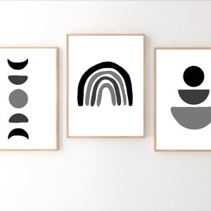 Set of 3 Black and White Prints Boho Art Prints Set - Etsy