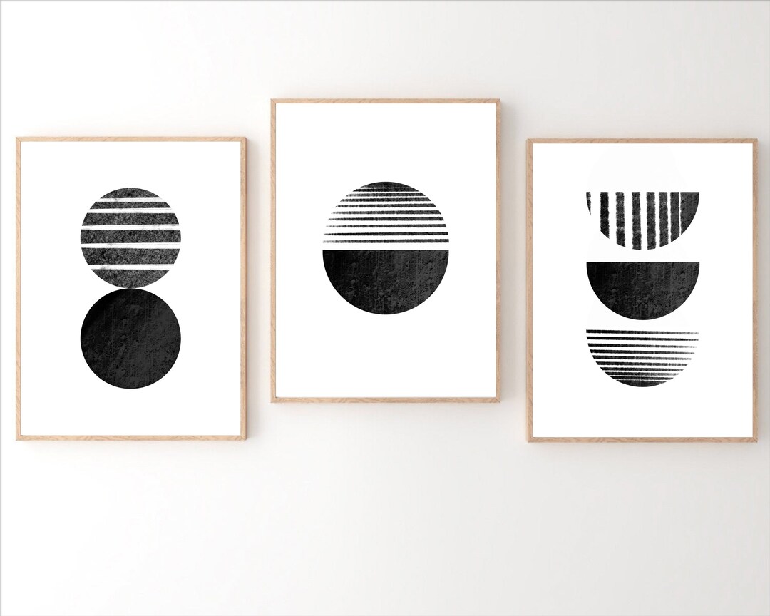 Black and White Prints Set of 3, Boho Art Prints Set, Minimalist Prints ...