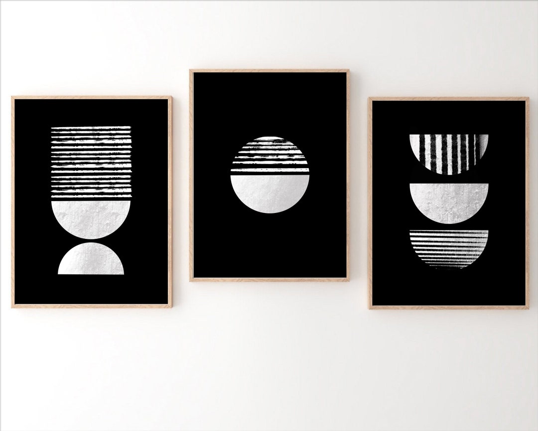 Set of 3 Minimalist Prints, Boho Art Prints Set, Black and White Prints ...
