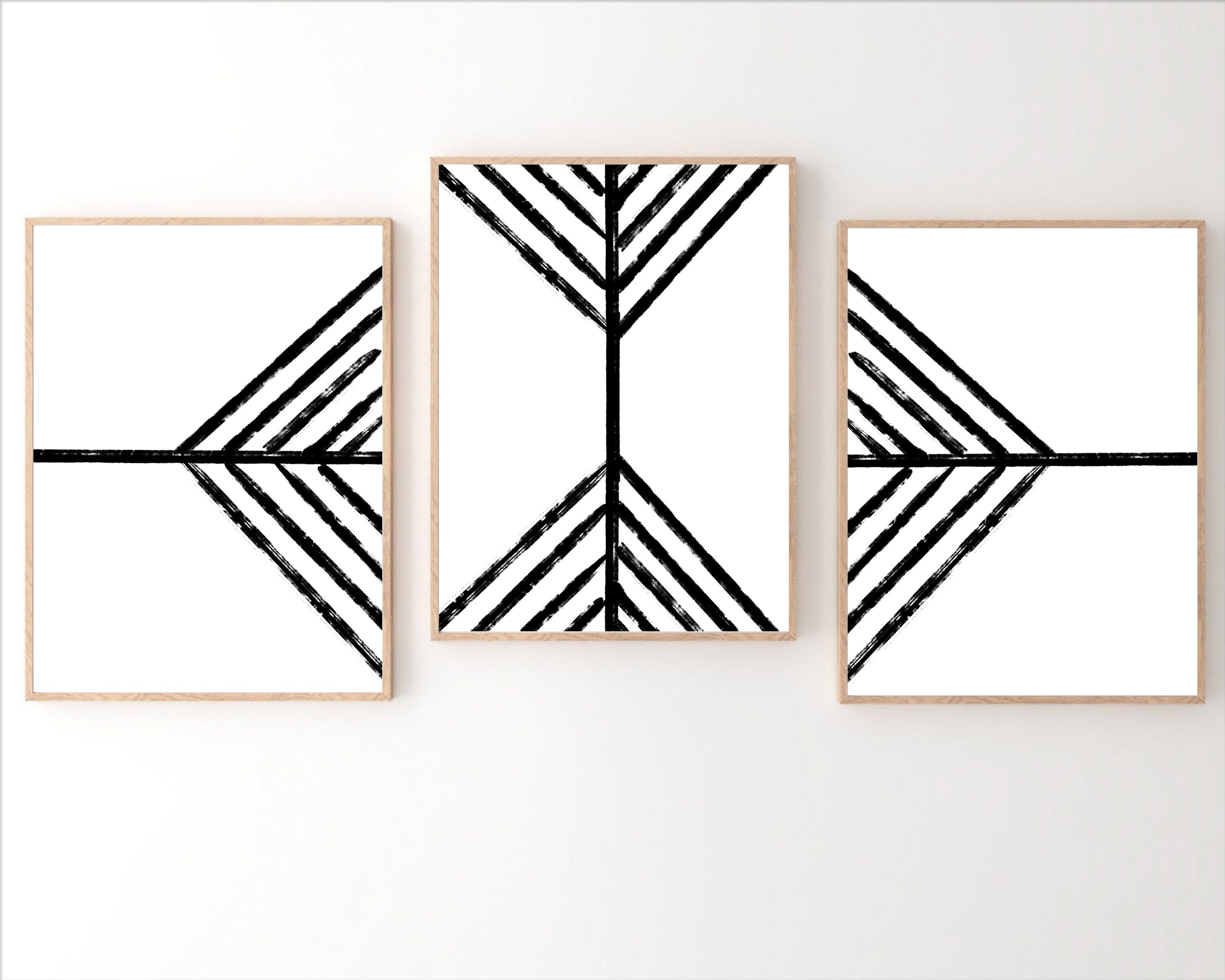 Black and White Prints Set of 3 Minimalist Prints Boho Art | Etsy